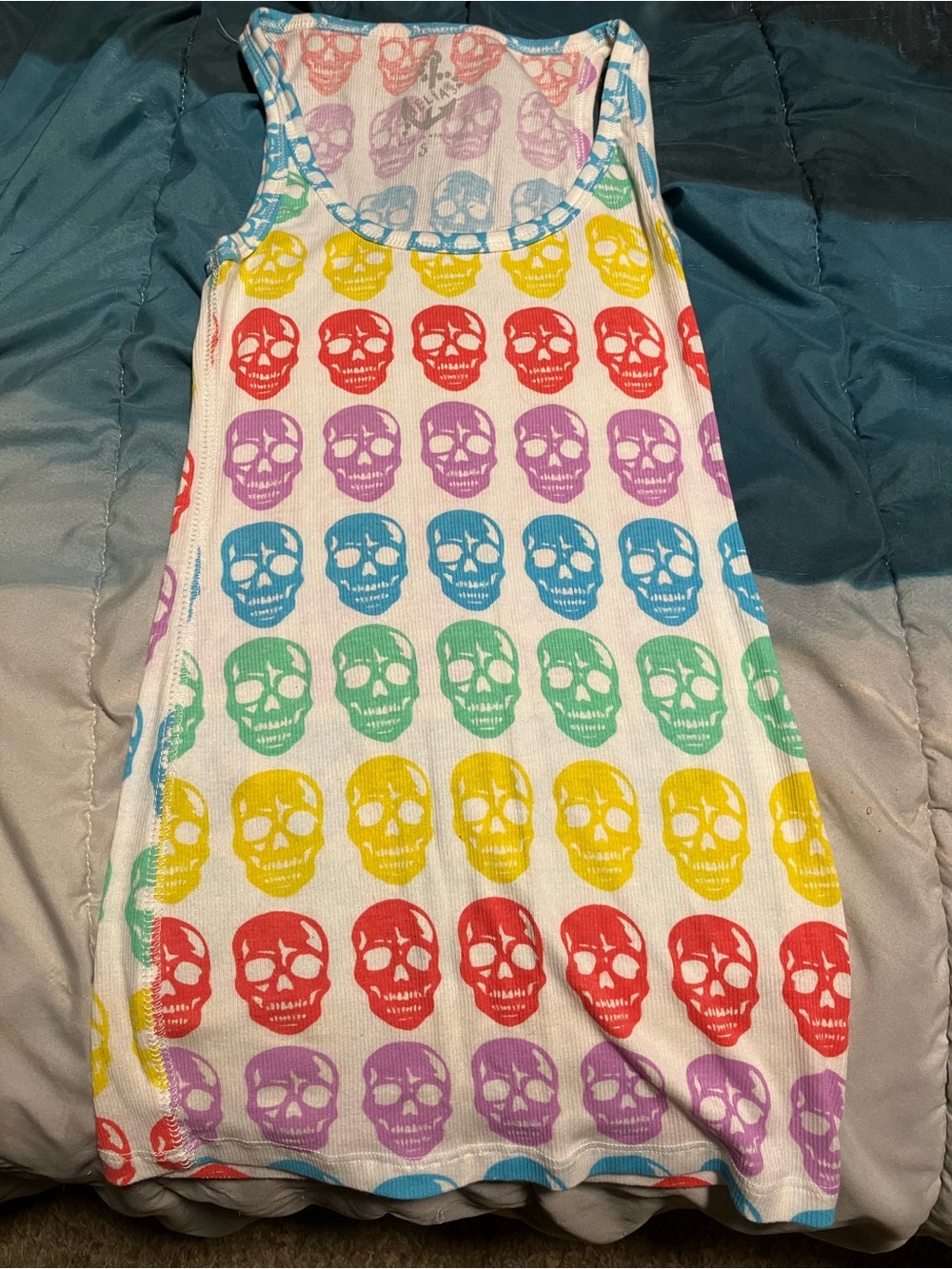 dELiA*s White Tank Top with Rainbow Skull Print